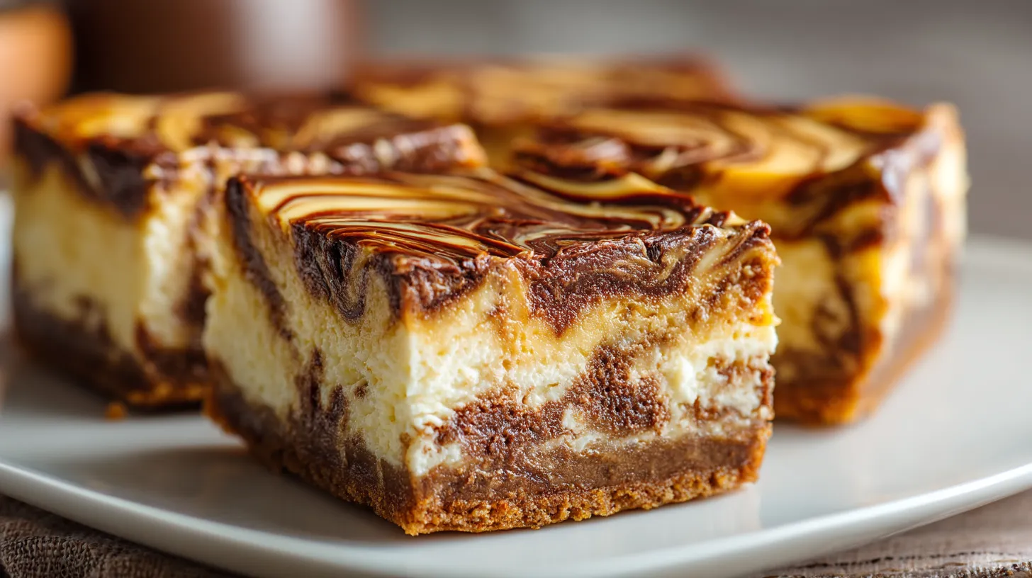 Chocolate Swirl Caramel Cheesecake Bars