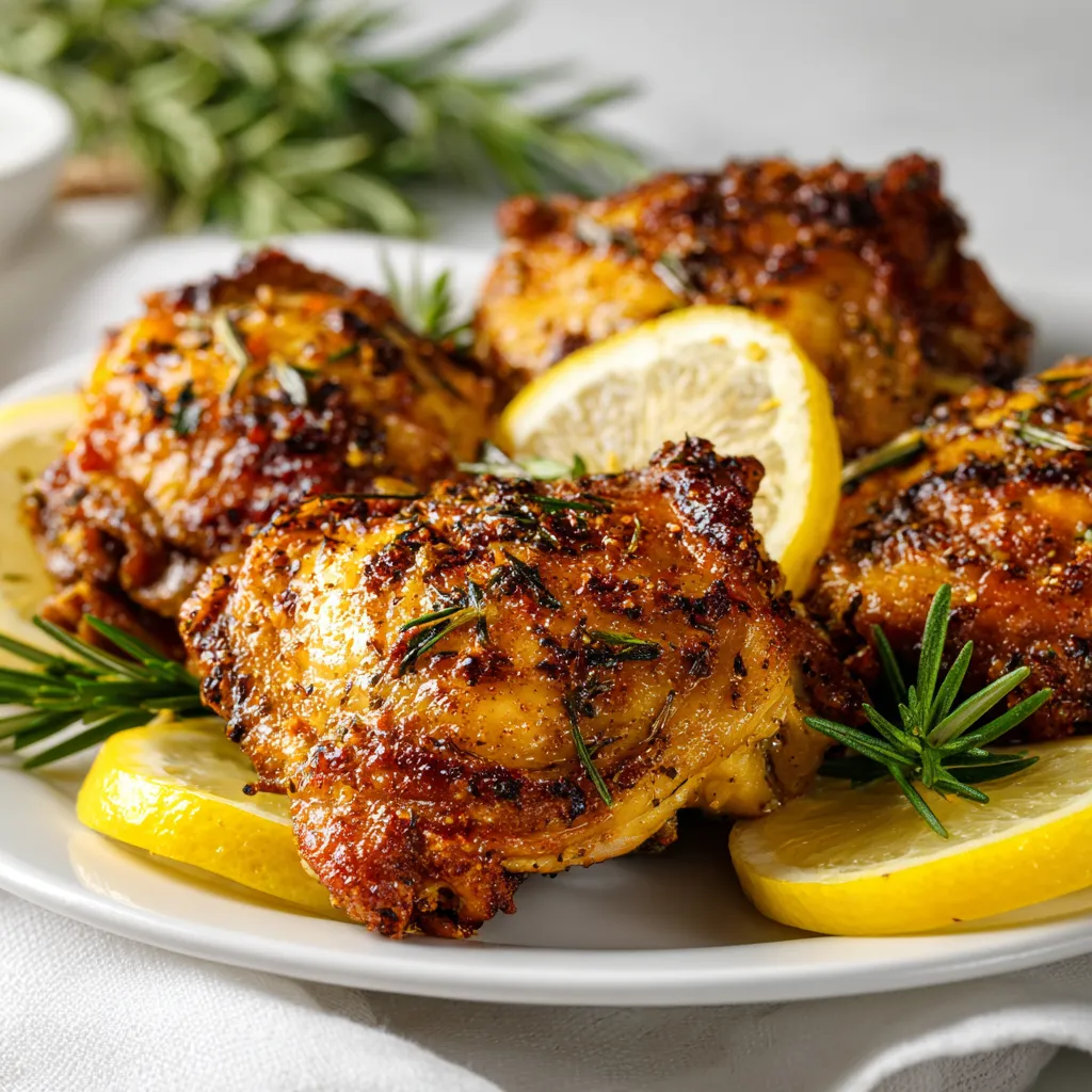 Savory Air Fryer Chicken Thighs with Lemon and Rosemary